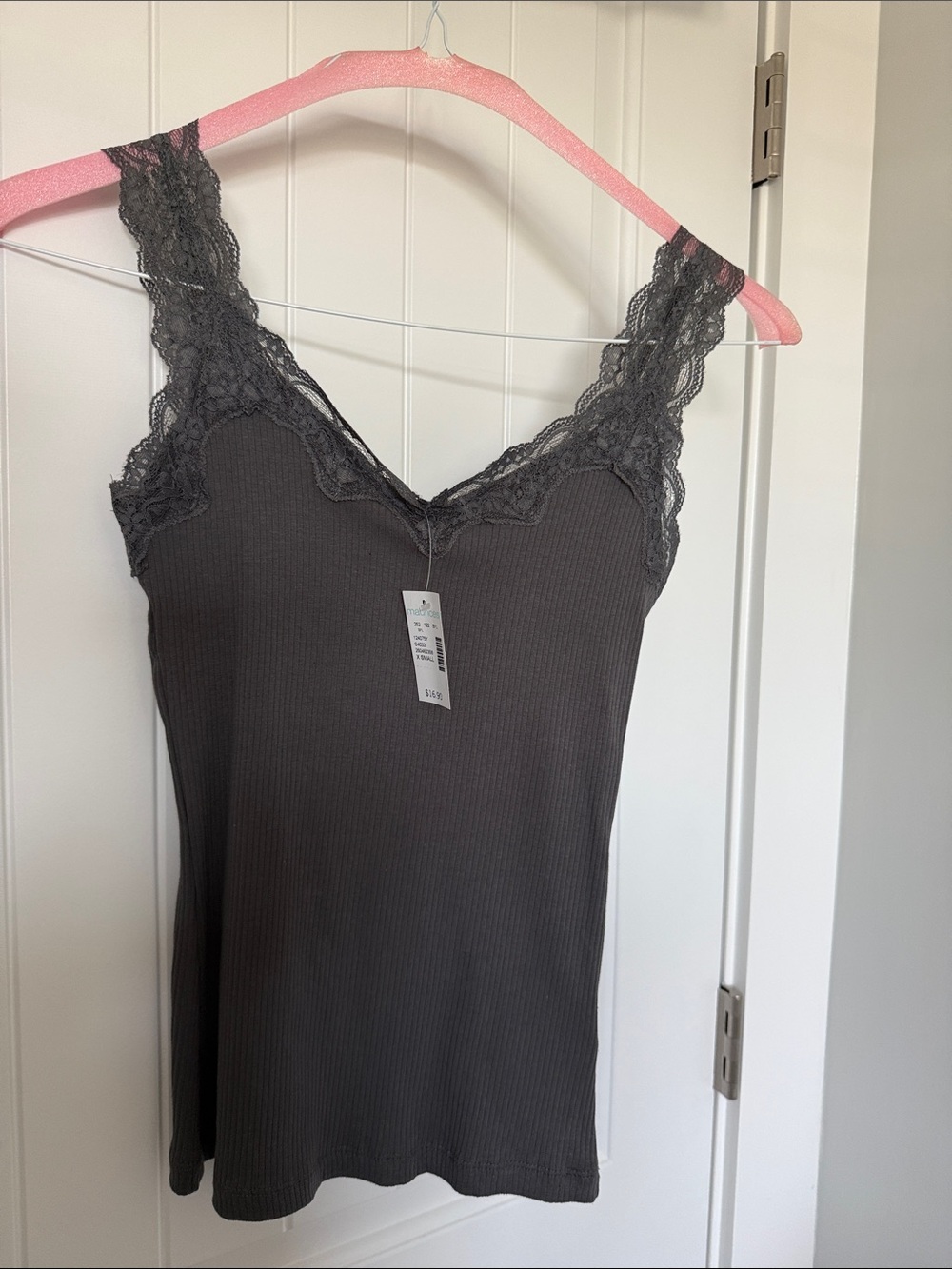 Maurices Charcoal Lace-Trim Ribbed Camisole